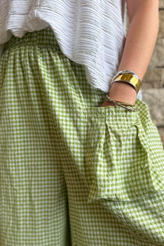 Arbi Gingham Pocket Culotte Pant Soft Olive